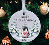 A beautiful babies first Christmas ceramic or MDF bauble decoration.