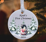 A beautiful babies first Christmas ceramic or MDF bauble decoration.