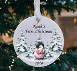 A beautiful babies first Christmas ceramic or MDF bauble decoration.