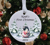 A beautiful babies first Christmas ceramic or MDF bauble decoration.