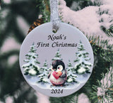 A beautiful babies first Christmas ceramic or MDF bauble decoration.