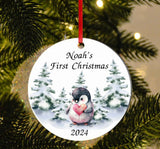 A beautiful babies first Christmas ceramic or MDF bauble decoration.