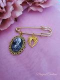 Bride or Groom Gold Coloured Photo Lapel Pin with a pair of wings Charm Attached