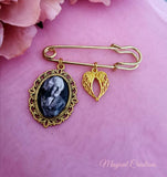 Bride or Groom Gold Coloured Photo Lapel Pin with a pair of wings Charm Attached