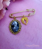 Bride or Groom Gold Coloured Photo Lapel Pin with a pair of wings Charm Attached