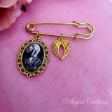 Bride or Groom Gold Coloured Photo Lapel Pin with a pair of wings Charm Attached