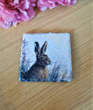 Set of 4 Slate Hare Decoupaged Coasters