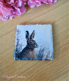 Set of 4 Slate Hare Decoupaged Coasters