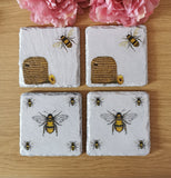 Set of 4 Slate Bee Decoupaged Coasters