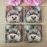 Set of 4 Slate Hedgehog Decoupaged Coasters