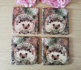 Set of 4 Slate Hedgehog Decoupaged Coasters