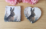 Set of 4 Slate Hare Decoupaged Coasters