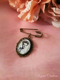 Antique Bronze Coloured Groom Memory Photo Lapel Pin.