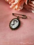 Antique Bronze Coloured Groom Memory Photo Lapel Pin.