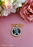 Gold Coloured Rhinestone Edging Photo Boutonniere Lapel Pin.