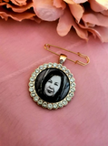 Rose Gold Coloured Rhinestone Edging Photo Boutonniere Lapel Pin.