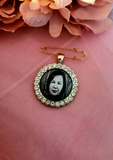 Rose Gold Coloured Rhinestone Edging Photo Boutonniere Lapel Pin.