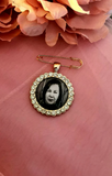 Rose Gold Coloured Rhinestone Edging Photo Boutonniere Lapel Pin.