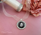 Silver Coloured Rhinestone Edging Photo Boutonniere Lapel Pin.