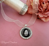 Silver Coloured Rhinestone Edging Photo Boutonniere Lapel Pin.