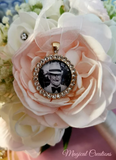 Gold Coloured Rhinestone Edging Photo Boutonniere Lapel Pin.