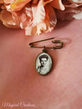 Antique Bronze Coloured Groom Memory Photo Lapel Pin.
