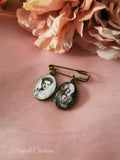 Antique Bronze Coloured Groom Memory Photo Lapel Pin.