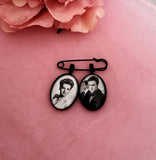 Black Coloured Bride & Groom Memory Photo Lapel Pin.