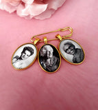 Gold Coloured Oval Photo Boutonniere Lapel Pin.