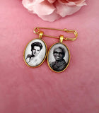 Gold Coloured Oval Photo Boutonniere Lapel Pin.