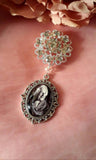 Single or Double Something Blue Bouquet Photo Charm on a Rhinestone Brooch.