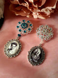 Single or Double Something Blue Bouquet Photo Charm on a Rhinestone Brooch.