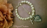 Memory Photo Beaded Bracelet with a Cross Charm