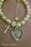 Memory Photo Beaded Bracelet with a Cross Charm