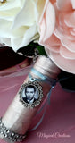 Bride and Groom Matching Photo Bouquet Charm and Lapel Pin.