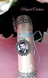 Bride and Groom Matching Photo Bouquet Charm and Lapel Pin.