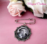 Bride and Groom Matching Photo Bouquet Charm and Lapel Pin.