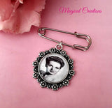 Bride and Groom Matching Photo Bouquet Charm and Lapel Pin.