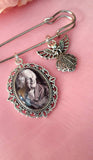 Groom Photo Lapel Pin with an Angel or Heart Charm