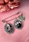 Groom Photo Lapel Pin with an Angel or Heart Charm