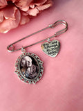 Groom Photo Lapel Pin with an Angel or Heart Charm