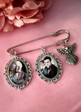 Groom Photo Lapel Pin with an Angel or Heart Charm