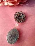 Single Photo Bouquet Charm on a Rhinestone Brooch.