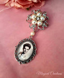 Single, Double or Triple Photo Bouquet Charm on a Ivory Pearl Effect Brooch.