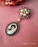 Single, Double or Triple Photo Bouquet Charm on a Ivory Pearl Effect Brooch.