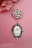 Single or Double Photo Bouquet Charm on a Rhinestone Brooch.