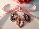 Beautiful Rose Gold Triple Memorial Photo Bouquet Charm.