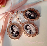 Beautiful Rose Gold Triple Memorial Photo Bouquet Charm.