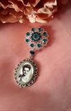 Single or Double Something Blue Bouquet Photo Charm on a Rhinestone Brooch.