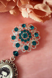 Single or Double Something Blue Bouquet Photo Charm on a Rhinestone Brooch.